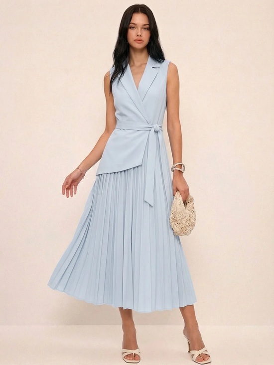 Commense Dresses & Skirts - 156 Sleeveless Belted Pleated Blazer Dress